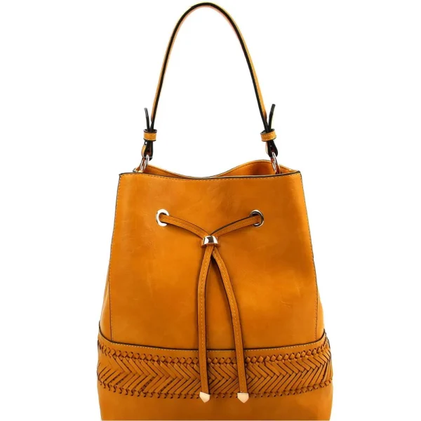 Braid Accent Boho Drawstring 2-Way Bucket Hobo Bag