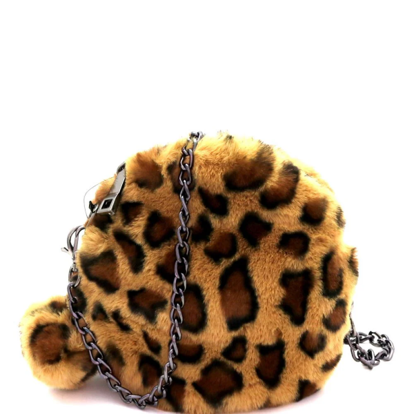 Felt-suede Leopard Print Quilted Round Fanny Pack Belt Bag