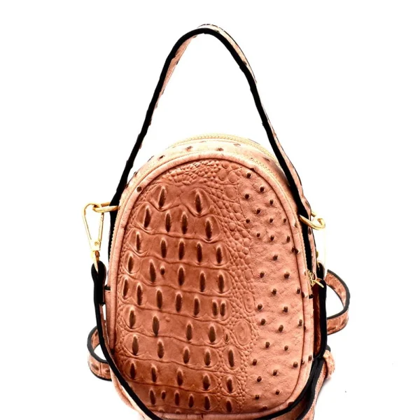 Ostrich Embossed Compartment Round Mini Shoulder Bag Crossbody