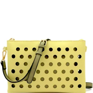 Perforated Color Block 2 in 1 Clutch Shoulder Bag Crossbody