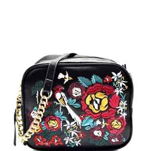 Flower Embroidery Satin Camera Bag Style Cross Body