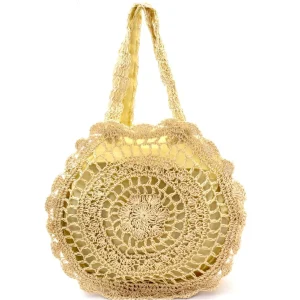 Knitted Straw Round Tote Hobo Bali Handbag