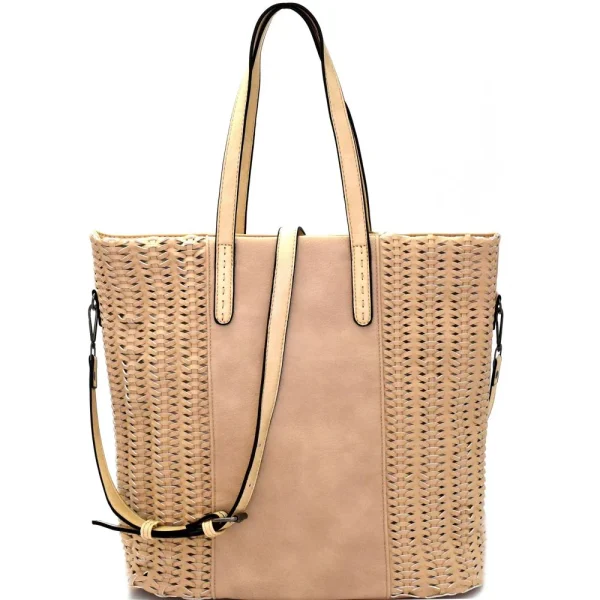 Woven Detail Rustic Boho 2 Way Tall Tote Bag