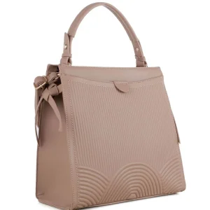 Side Knot Accent Embossed 2-Way Tall Structured Satchel Bag