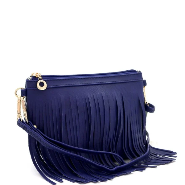 PU Leather Both Side Fringed Bohemian Small Wristlet Cross Body