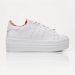 Timba Blanco Cuero con forro estampado- Tenis Blancos de plataforma