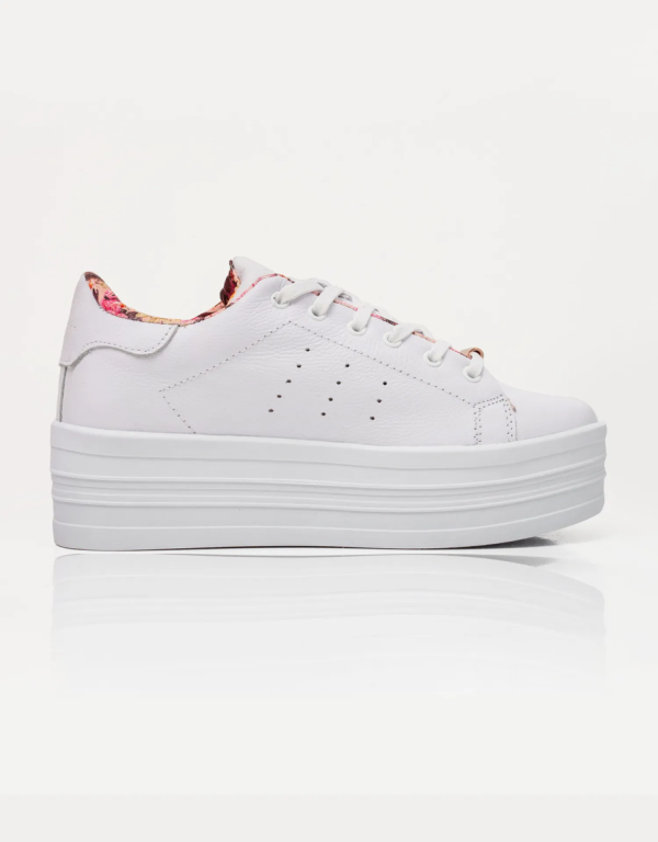 Timba Blanco Cuero con forro estampado- Tenis Blancos de plataforma