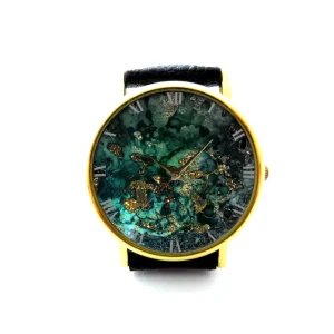 Dark Green Marble Leather Watch, Dark Green Marble Ladies Watch, Unisex Watch, Dark Green Marble Jewellery