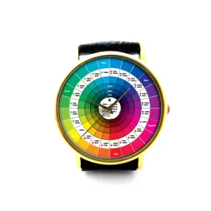 Antique Color Wheel Leather Watch, Color Wheel, Color Wheel Accessory, Ladies Watch, Unisex Watch, Color Wheel Jewelry