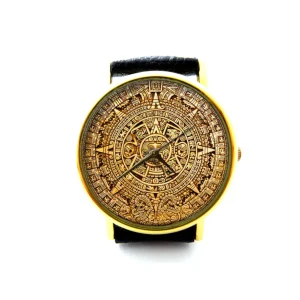 Mayan Calendar Aztec Occult Leather Watch, Mayan Art, Ancient Art Watch, Ancient Aztecs Unisex Watch, Ladies Watch, Men Watch, Mayan Jewelry